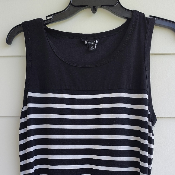 George Asymmetrical Black and White Striped Dress - Picture 2 of 3